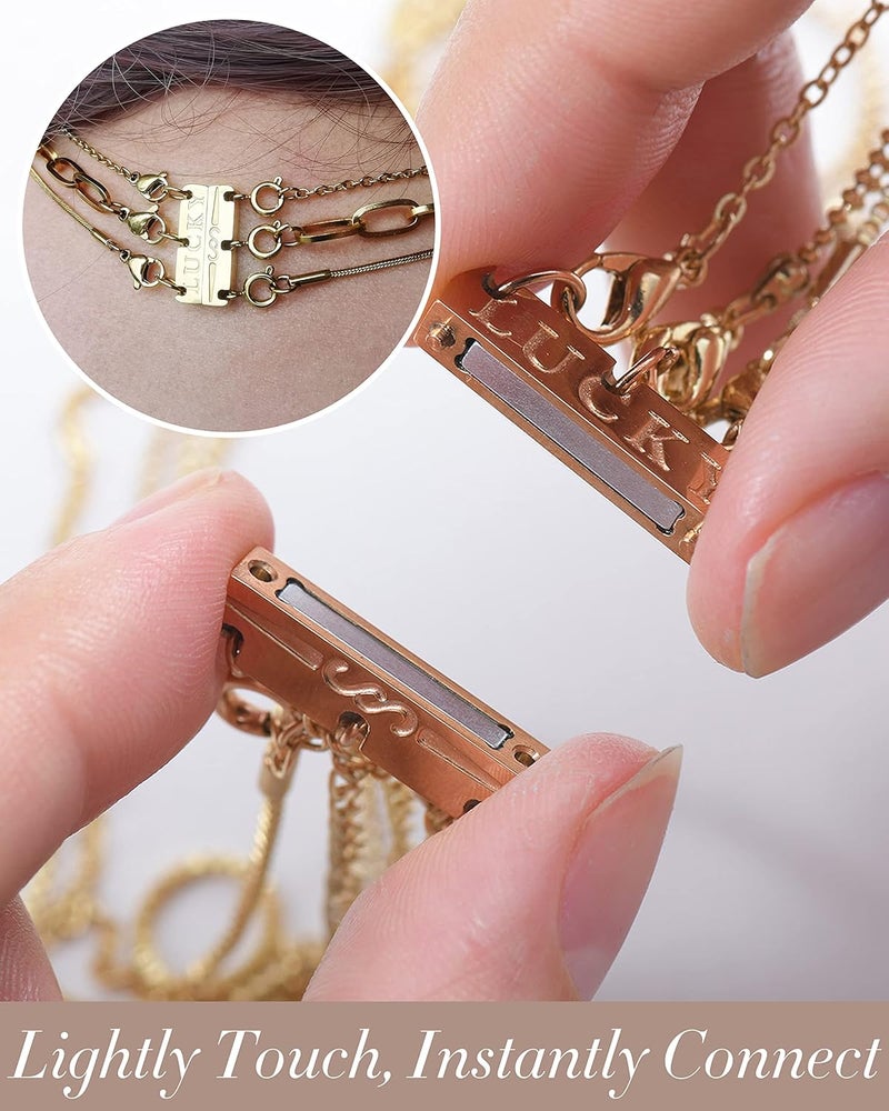 OHINGLT Lucky Necklace Layering Clasp Separator for Stackable, Rose Gold Plated Multiple Necklace Clasps for Women - Image 4